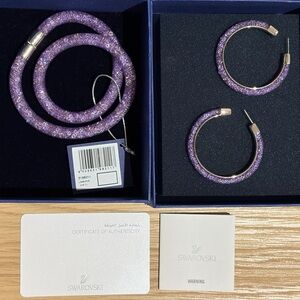 Swarovski Stardust Purple Lyst Double Wrap Bracelet and Hoop Earring Set